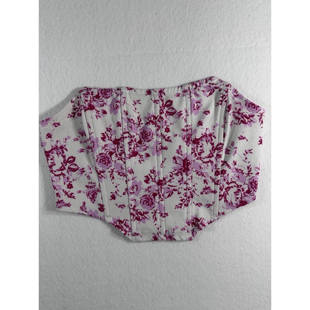 SHEIN MOD Floral Corset Top Small S Pink White Strapless Bustier Boning Y2K Boho